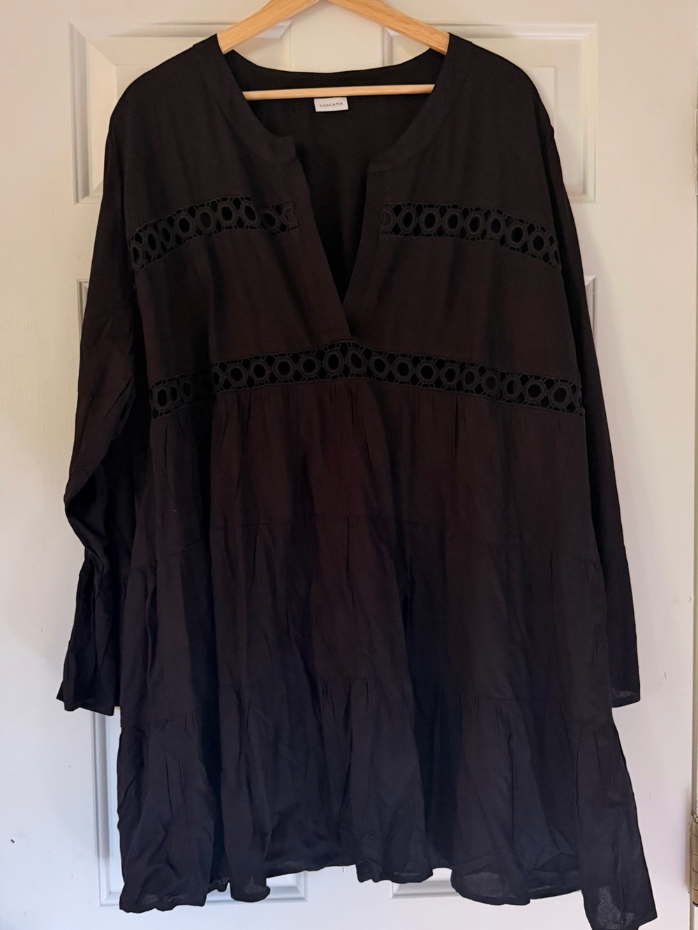 Black Women's Swim Coverup Tunic with Eyelet Accents